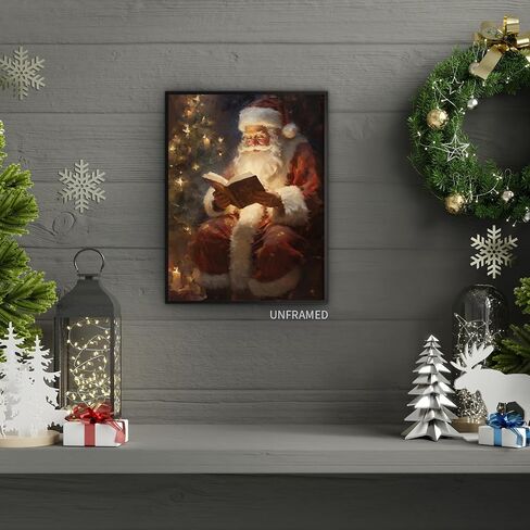 Wodkodnxy Vintage Christmas Canvas Wall Art, Santa Claus Reading Booking Pictures for Wall Decor, Merry Christmas Poster Hobby Lobby Santa Picture, Xmas Wall Decorations Gifts 16x24in Unframed in Saudi Arabia