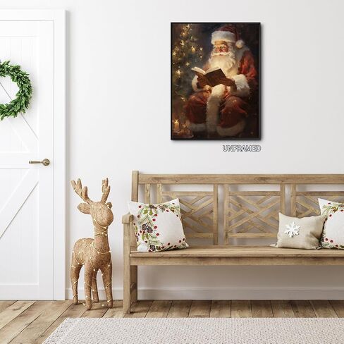 Wodkodnxy Vintage Christmas Canvas Wall Art, Santa Claus Reading Booking Pictures for Wall Decor, Merry Christmas Poster Hobby Lobby Santa Picture, Xmas Wall Decorations Gifts 16x24in Unframed in Saudi Arabia