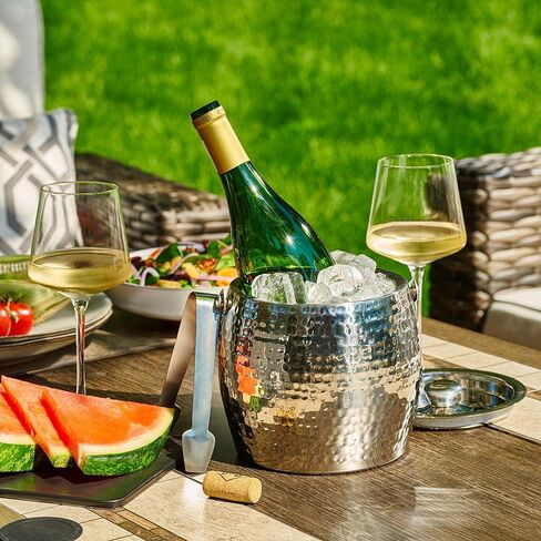 دلو ثلج للحفلات - معزول بغطاء، جدار مزدوج من الفولاذ المقاوم للصدأ مع مقبض للحمل، سعة 1.7 لتر - دلو ثلج مع ملقط in Kuwait