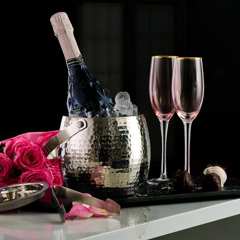 دلو ثلج للحفلات - معزول بغطاء، جدار مزدوج من الفولاذ المقاوم للصدأ مع مقبض للحمل، سعة 1.7 لتر - دلو ثلج مع ملقط in Kuwait