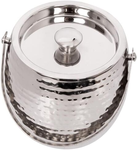 دلو ثلج للحفلات - معزول بغطاء، جدار مزدوج من الفولاذ المقاوم للصدأ مع مقبض للحمل، سعة 1.7 لتر - دلو ثلج مع ملقط in Kuwait