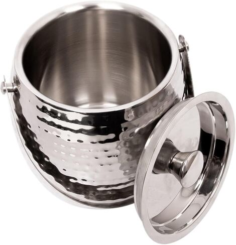 دلو ثلج للحفلات - معزول بغطاء، جدار مزدوج من الفولاذ المقاوم للصدأ مع مقبض للحمل، سعة 1.7 لتر - دلو ثلج مع ملقط in Kuwait