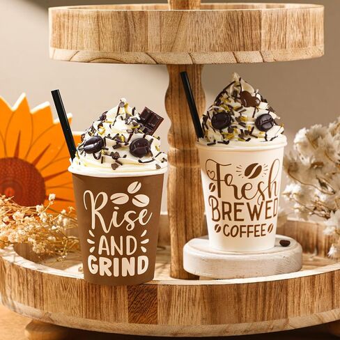 Yungyan 2 Pcs Farmhouse Coffee Tiered Tray Decor Coffee Bar Decor Faux Whipped Cream Cups Coffee Station Photo Prop Farmhouse Rustic Table Decor Cups for Coffee Station Bar Tray Shelf Kitchen Decor in Saudi Arabia