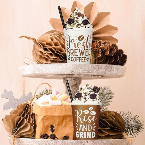 Yungyan 2 Pcs Farmhouse Coffee Tiered Tray Decor Coffee Bar Decor Faux Whipped Cream Cups Coffee Station Photo Prop Farmhouse Rustic Table Decor Cups for Coffee Station Bar Tray Shelf Kitchen Decor in Saudi Arabia