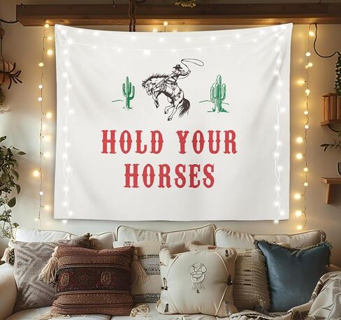 OXW Western Horse نسيج الجدار شنقا - نسيج ريفي خمر، الرجعية الجمالية الصبار جدار بطانية ديكور لغرفة النوم غرفة المعيشة النوم، 50x60 بوصة in Kuwait