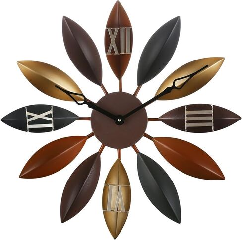Decorative Large Clock, Eruner European Industrial Craft Iron Leaves Non-Sticking Wall Clock Home Living Room Cafe Bar Leaf Decoration 22" Oversized in Saudi Arabia