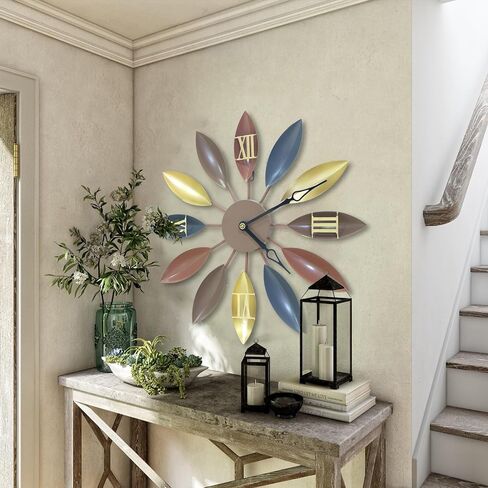 Decorative Large Clock, Eruner European Industrial Craft Iron Leaves Non-Sticking Wall Clock Home Living Room Cafe Bar Leaf Decoration 22" Oversized in Saudi Arabia