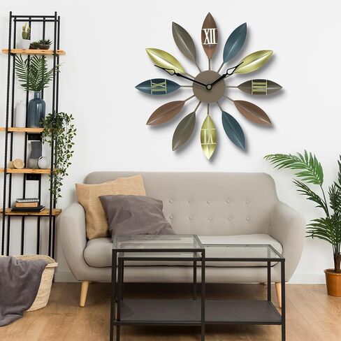 Decorative Large Clock, Eruner European Industrial Craft Iron Leaves Non-Sticking Wall Clock Home Living Room Cafe Bar Leaf Decoration 22" Oversized in Saudi Arabia