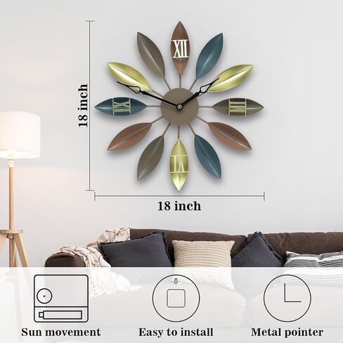 Decorative Large Clock, Eruner European Industrial Craft Iron Leaves Non-Sticking Wall Clock Home Living Room Cafe Bar Leaf Decoration 22" Oversized in Saudi Arabia