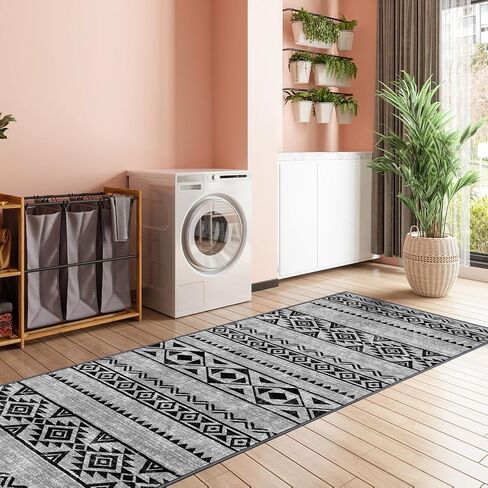 Geometric Runner Rugs Black 2x6 Hallway Rugs Moroccan Non Slip Rugs Machine Washable Rugs for Kitchen Laundry Room Mat Bedside Rugs Throw Rugs for Entryway Bathroom Rugs Vintage Entrance in Saudi Arabia
