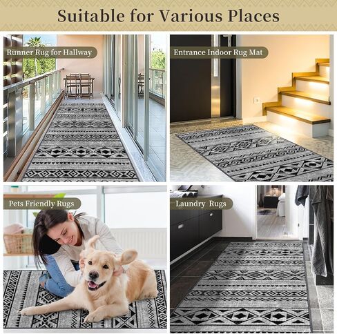 Geometric Runner Rugs Black 2x6 Hallway Rugs Moroccan Non Slip Rugs Machine Washable Rugs for Kitchen Laundry Room Mat Bedside Rugs Throw Rugs for Entryway Bathroom Rugs Vintage Entrance in Saudi Arabia