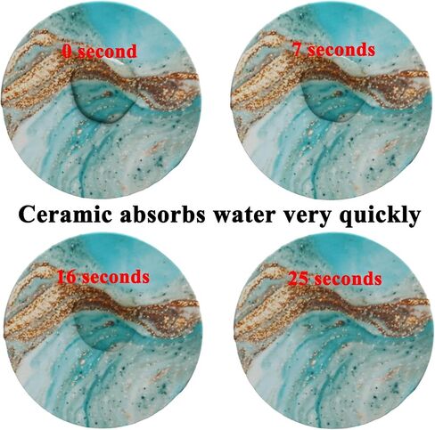 Blue Marble Ceramic Coasters with Holder Absorbent Drink Coaster Set Outdoor Round Abstract Cute Table Decorative Coffee Cup Beverage Fun Wine Beer Bar Gold Housewarming 6 Pack in Saudi Arabia