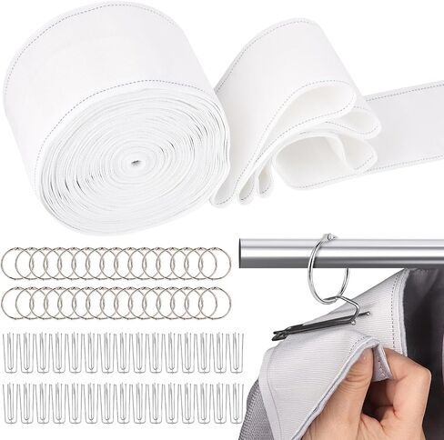 Curtain Pleat Tape, 10 Meters/11 Yards Pleater Tape for Curtains, Included 30 Stainless Steel 4 Prongs Curtain Pleat Hooks and 30 Hanging Rings, White Pinch Pleat Curtain in Saudi Arabia
