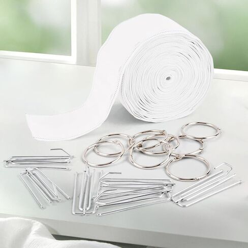 Curtain Pleat Tape, 10 Meters/11 Yards Pleater Tape for Curtains, Included 30 Stainless Steel 4 Prongs Curtain Pleat Hooks and 30 Hanging Rings, White Pinch Pleat Curtain in Saudi Arabia