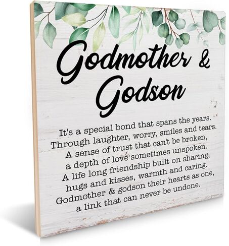 هدية العرابة من غودسون العرابة وغودسون علامة خشبية مع أقوال العرابة علامة خشبية لوحة تذكار مكتب ديكور المنزل لعيد الميلاد عيد الميلاد 6.2 × 6.2 بوصة in Kuwait