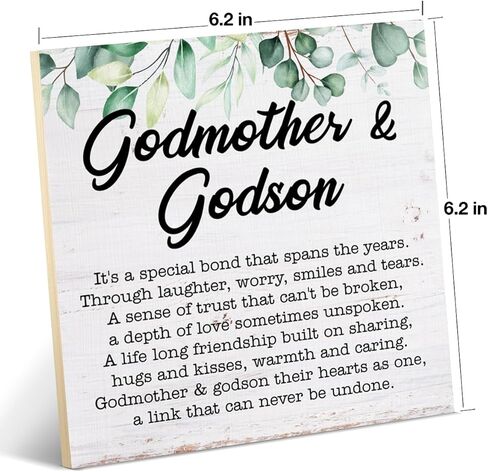 هدية العرابة من غودسون العرابة وغودسون علامة خشبية مع أقوال العرابة علامة خشبية لوحة تذكار مكتب ديكور المنزل لعيد الميلاد عيد الميلاد 6.2 × 6.2 بوصة in Kuwait