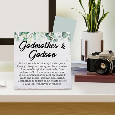 هدية العرابة من غودسون العرابة وغودسون علامة خشبية مع أقوال العرابة علامة خشبية لوحة تذكار مكتب ديكور المنزل لعيد الميلاد عيد الميلاد 6.2 × 6.2 بوصة in Kuwait