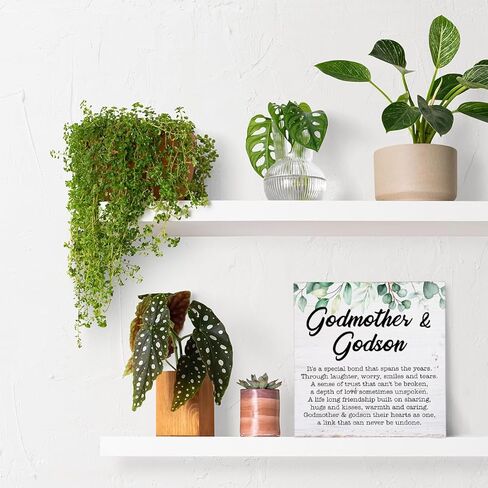 هدية العرابة من غودسون العرابة وغودسون علامة خشبية مع أقوال العرابة علامة خشبية لوحة تذكار مكتب ديكور المنزل لعيد الميلاد عيد الميلاد 6.2 × 6.2 بوصة in Kuwait