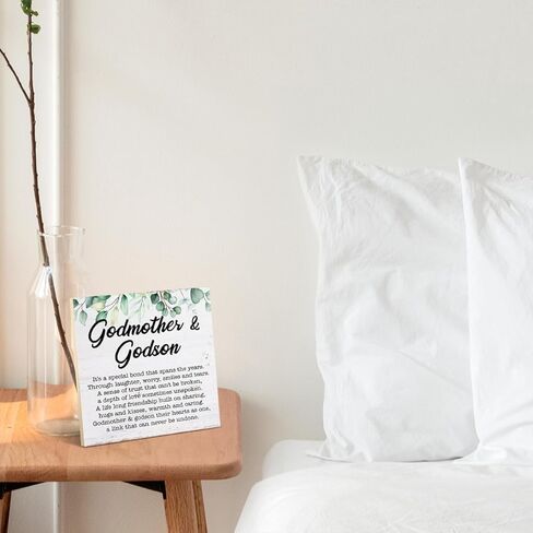 هدية العرابة من غودسون العرابة وغودسون علامة خشبية مع أقوال العرابة علامة خشبية لوحة تذكار مكتب ديكور المنزل لعيد الميلاد عيد الميلاد 6.2 × 6.2 بوصة in Kuwait