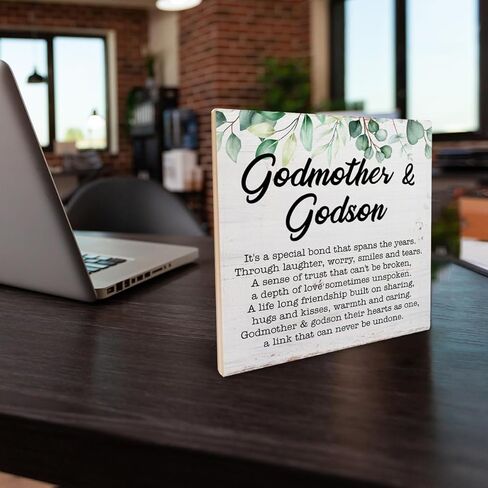 هدية العرابة من غودسون العرابة وغودسون علامة خشبية مع أقوال العرابة علامة خشبية لوحة تذكار مكتب ديكور المنزل لعيد الميلاد عيد الميلاد 6.2 × 6.2 بوصة in Kuwait