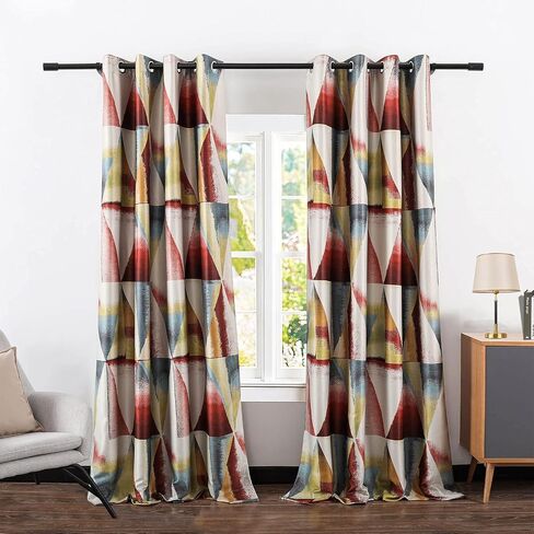 VOGOL Colorful Geometric Printed Blackout Curtains for Bedroom, Thick Soft Thermal Insulated Room Darkening Drapes, Grommet Noise Reducing Kitchen Curtain, 2 Panels, 52 x 84 in Kuwait
