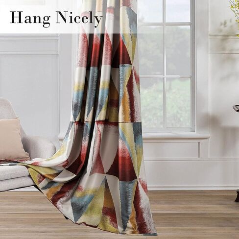 VOGOL Colorful Geometric Printed Blackout Curtains for Bedroom, Thick Soft Thermal Insulated Room Darkening Drapes, Grommet Noise Reducing Kitchen Curtain, 2 Panels, 52 x 84 in Kuwait