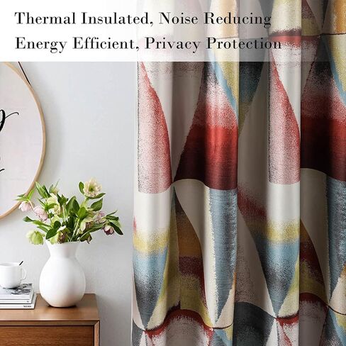 VOGOL Colorful Geometric Printed Blackout Curtains for Bedroom, Thick Soft Thermal Insulated Room Darkening Drapes, Grommet Noise Reducing Kitchen Curtain, 2 Panels, 52 x 84 in Kuwait
