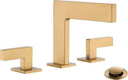 Brass brushed bronze 2-handle Waterfall Widespread Bathroom Sink Faucet with Drain Assembly, Brushed Brass Gold in Saudi Arabia