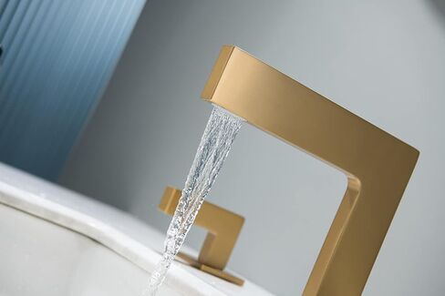 Brass brushed bronze 2-handle Waterfall Widespread Bathroom Sink Faucet with Drain Assembly, Brushed Brass Gold in Saudi Arabia