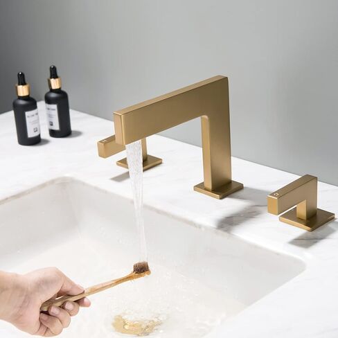 Brass brushed bronze 2-handle Waterfall Widespread Bathroom Sink Faucet with Drain Assembly, Brushed Brass Gold in Saudi Arabia