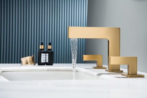Brass brushed bronze 2-handle Waterfall Widespread Bathroom Sink Faucet with Drain Assembly, Brushed Brass Gold in Saudi Arabia