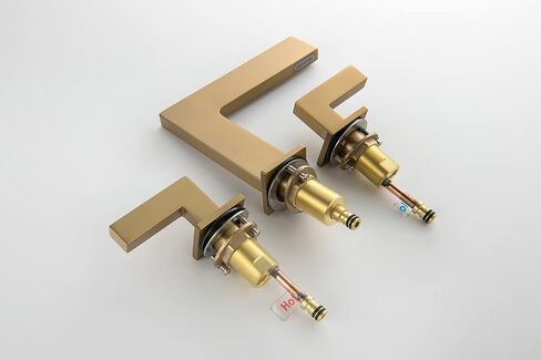 Brass brushed bronze 2-handle Waterfall Widespread Bathroom Sink Faucet with Drain Assembly, Brushed Brass Gold in Saudi Arabia