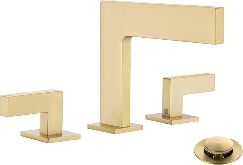 Brass brushed bronze 2-handle Waterfall Widespread Bathroom Sink Faucet with Drain Assembly, Brushed Brass Gold in Saudi Arabia