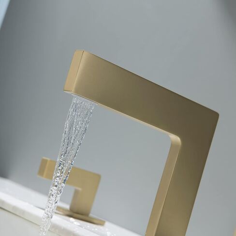 Brass brushed bronze 2-handle Waterfall Widespread Bathroom Sink Faucet with Drain Assembly, Brushed Brass Gold in Saudi Arabia