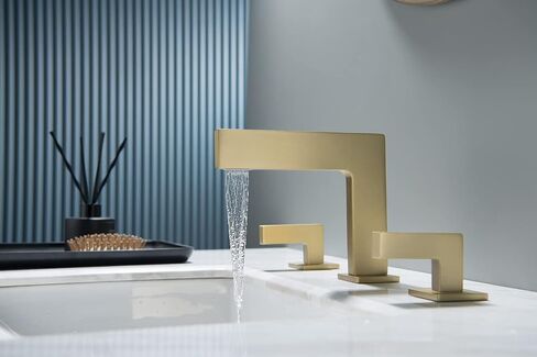Brass brushed bronze 2-handle Waterfall Widespread Bathroom Sink Faucet with Drain Assembly, Brushed Brass Gold in Saudi Arabia