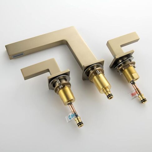 Brass brushed bronze 2-handle Waterfall Widespread Bathroom Sink Faucet with Drain Assembly, Brushed Brass Gold in Saudi Arabia