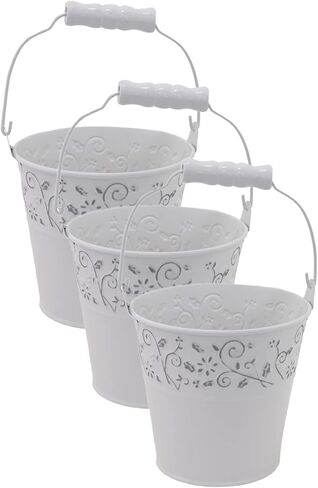 Boston International Spring & Easter Décor Metal Floral Accent Bucket/Pail with Handle, Small, White in Saudi Arabia