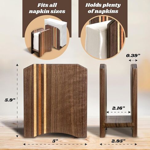 حامل مناديل خشبي للطاولة - حامل مناديل المزرعة للمناديل الورقية، موزع مناديل خشب الجوز للمنزل، حامل مناديل ريفي منتصب للمطبخ وغرفة الطعام والمطعم in Kuwait