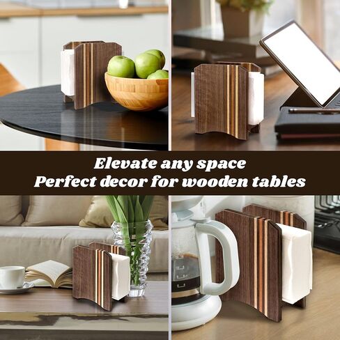 حامل مناديل خشبي للطاولة - حامل مناديل المزرعة للمناديل الورقية، موزع مناديل خشب الجوز للمنزل، حامل مناديل ريفي منتصب للمطبخ وغرفة الطعام والمطعم in Kuwait