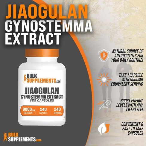 BulkSupplements.com كبسولات Jiaogulan - كبسولات مستخلص الجينوستيما، مستخلص الجينوستيما بنتافيلوم، ما يعادل Jiaogulan 9000 مجم - كبسولة واحدة، كمية تكفي 240 يومًا، 240 كبسولة نباتية (قد تختلف التعبئة) in Saudi Arabia
