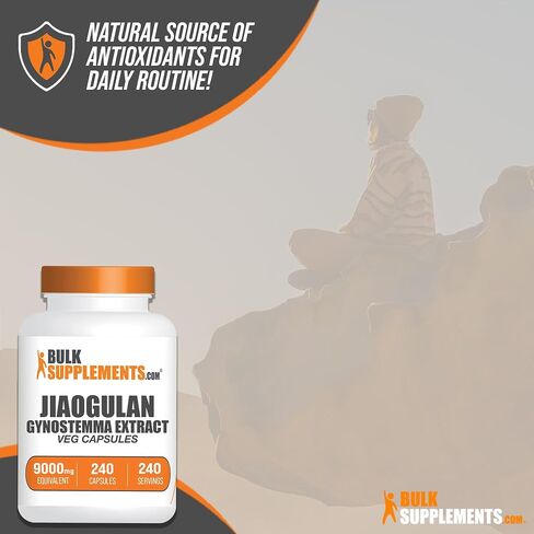 BulkSupplements.com كبسولات Jiaogulan - كبسولات مستخلص الجينوستيما، مستخلص الجينوستيما بنتافيلوم، ما يعادل Jiaogulan 9000 مجم - كبسولة واحدة، كمية تكفي 240 يومًا، 240 كبسولة نباتية (قد تختلف التعبئة) in Saudi Arabia