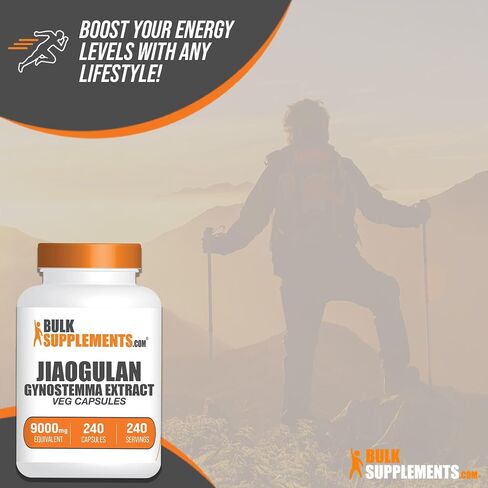 BulkSupplements.com كبسولات Jiaogulan - كبسولات مستخلص الجينوستيما، مستخلص الجينوستيما بنتافيلوم، ما يعادل Jiaogulan 9000 مجم - كبسولة واحدة، كمية تكفي 240 يومًا، 240 كبسولة نباتية (قد تختلف التعبئة) in Saudi Arabia