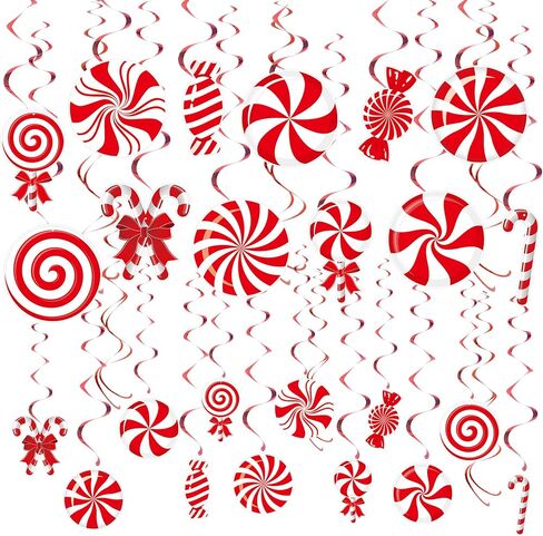 30 Pcs Christmas Hanging Swirl Decorations Christmas Candy Theme Hanging Ceiling Swirls Streamers Red White Candy Cane Decor Ornaments for Winter Christmas Tree Decor Holiday Home Party Supplies in Saudi Arabia