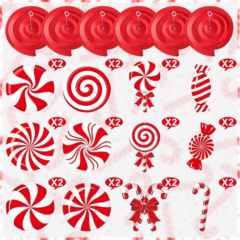 30 Pcs Christmas Hanging Swirl Decorations Christmas Candy Theme Hanging Ceiling Swirls Streamers Red White Candy Cane Decor Ornaments for Winter Christmas Tree Decor Holiday Home Party Supplies in Saudi Arabia