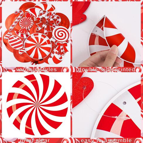 30 Pcs Christmas Hanging Swirl Decorations Christmas Candy Theme Hanging Ceiling Swirls Streamers Red White Candy Cane Decor Ornaments for Winter Christmas Tree Decor Holiday Home Party Supplies in Saudi Arabia