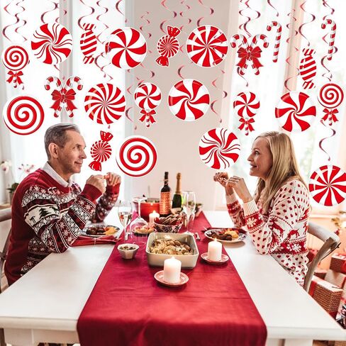 30 Pcs Christmas Hanging Swirl Decorations Christmas Candy Theme Hanging Ceiling Swirls Streamers Red White Candy Cane Decor Ornaments for Winter Christmas Tree Decor Holiday Home Party Supplies in Saudi Arabia