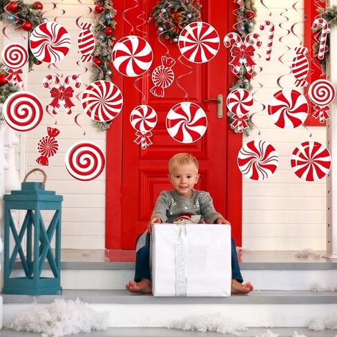 30 Pcs Christmas Hanging Swirl Decorations Christmas Candy Theme Hanging Ceiling Swirls Streamers Red White Candy Cane Decor Ornaments for Winter Christmas Tree Decor Holiday Home Party Supplies in Saudi Arabia