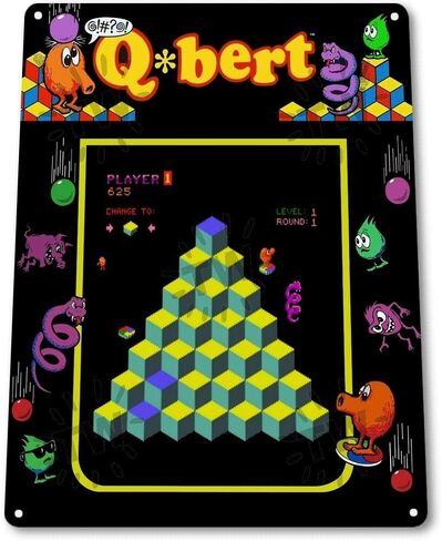 Q-Bert كلاسيكي ممر سرادق لعبة غرفة رجل الكهف جدار ديكور فني 8 "X 12" معدن القصدير تسجيل لوحة ملصق in Kuwait