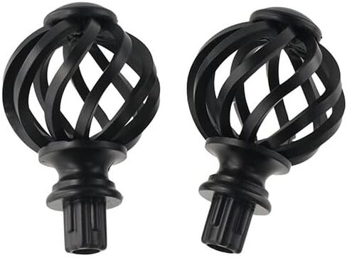 2Pcs Plastic Round Curtain Rod Finials, Black Drapery Rods Ball End Window Treatment Finials of Spiral Cage Shape for Home Office 3/4 Inch Curtain Rod in Saudi Arabia