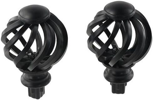 2Pcs Plastic Round Curtain Rod Finials, Black Drapery Rods Ball End Window Treatment Finials of Spiral Cage Shape for Home Office 3/4 Inch Curtain Rod in Saudi Arabia